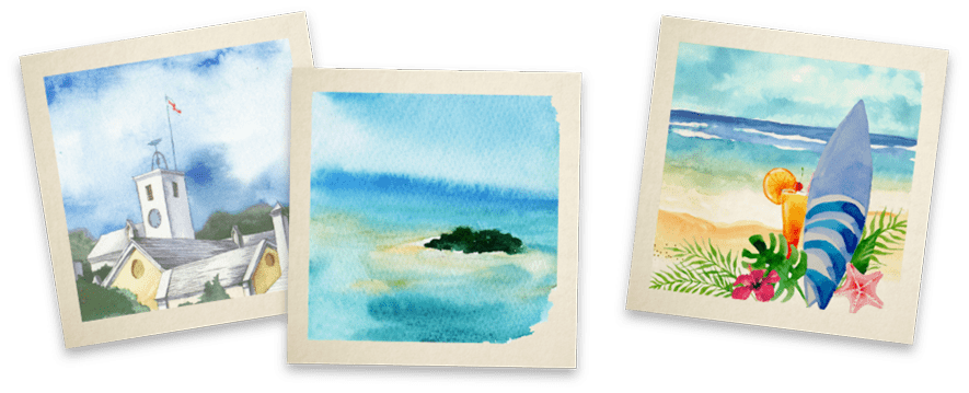 water color images of tropical locations